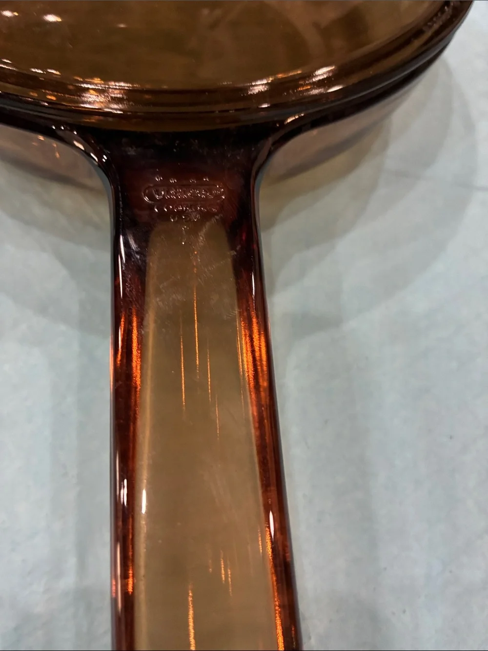 Amber Glass Covered Skillet with Handle Pyrex vision ware 7 inch with lid